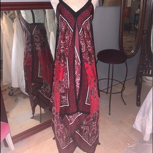 $175 Michael Kors Paisley Reds Print Handkerchief Hem Sleeveless Dress Size S/M